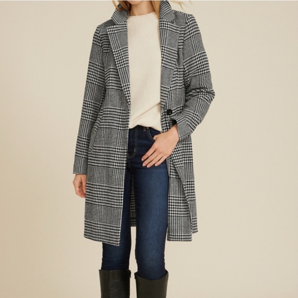 Maurice’s One Button Houndstooth Long Blazer
